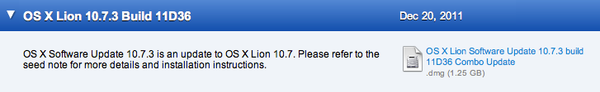 Mac OS X Lion 10.7.3 Build 11D36 디벨로퍼에 배포