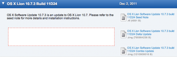 Apple, OS X Lion 10.7.3 (build 11D24) 개발자 배포