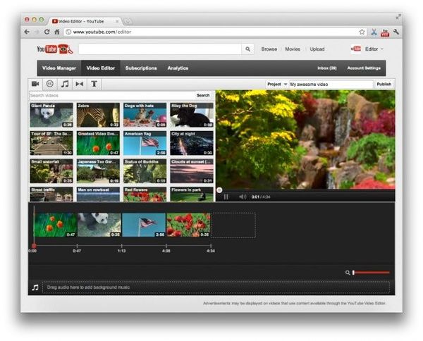 YouTube, 동영상 편집기에 타임 라인과 클립 트리밍 기능 등을 추가.