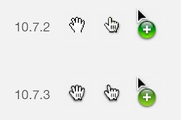 Apple, OS X 10.7.3에서 높은 DPI 버전의 포인터가 추가.