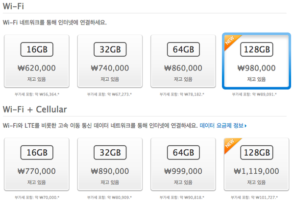 AOS, 128GB iPad Retina 디스플레이 공급 원활