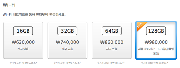 AOS, 128GB iPad Retina 디스플레이 제품 판매 시작
