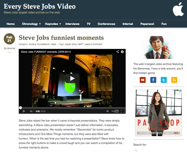고 Steve Jobs의 키노트 이벤트와 과거의 동영상을 모은 사이트 Every Steve Jobs Video 오픈