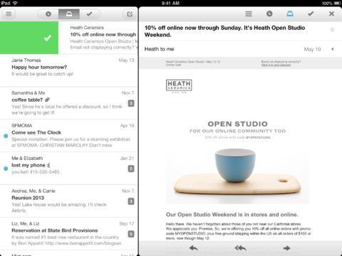 Dropbox, Gmail 클라이언트 응용 프로그램 Mailbox 1.3 iPad 지원