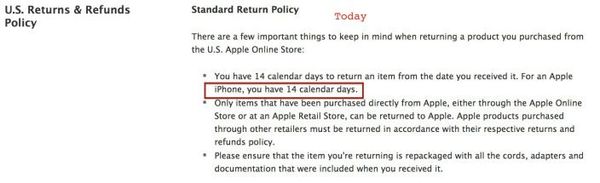 Apple. iPhone 반품 정책에 30일내에서 14일내로 변경