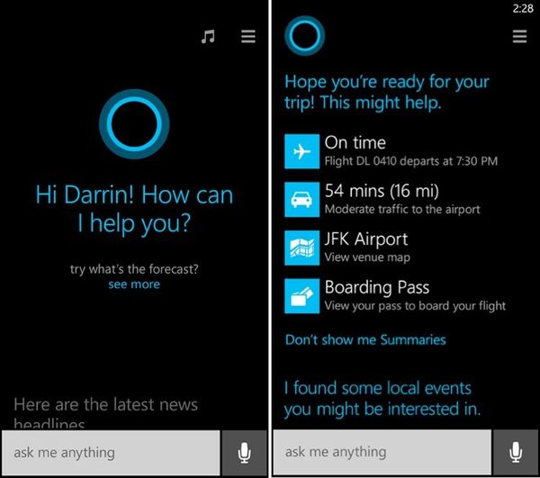 MS. Siri 라이벌 Cortana 발표. Windows Phone 8.1과 함께 나올 예정