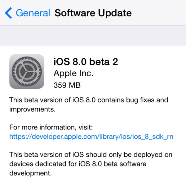 iOS 8.0 업데이트 beta 2 제공.