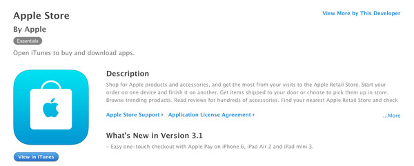 iOS 용 Apple Store 어플. Apple Pay 지원.