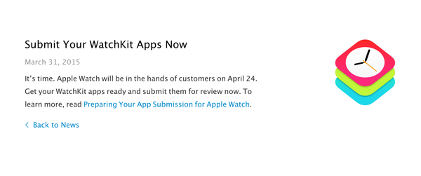 Apple Watch 앱 오늘부터 등록 시작.