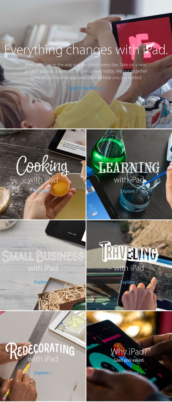 장르별 iPad의 활용 방법을 소개한 Everything changes with iPad 공개.