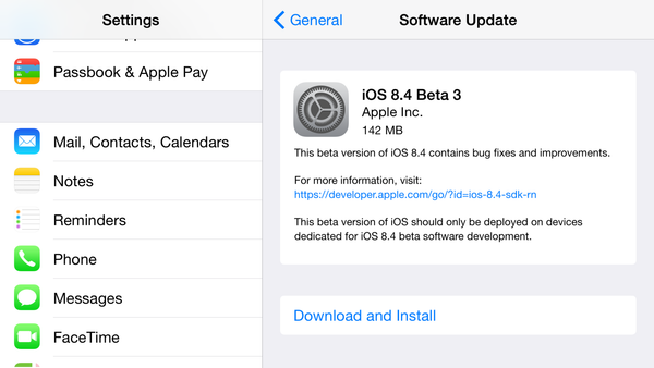iOS 8.4 베타 3 업데이트 개발자에게 제공.