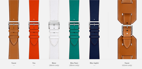 Hermes의 Apple Watch 가죽 스트랩 개별 판매 및 색상 추가.