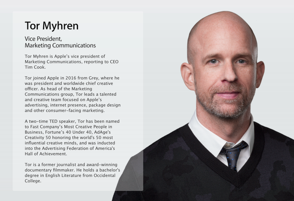 Apple 마케팅 커뮤니케이션 부사장 Tor Myhren 취임