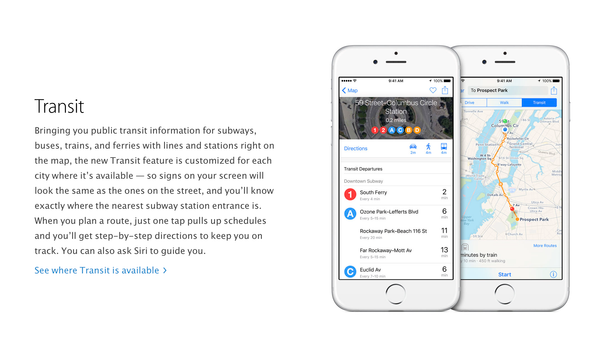 Apple 지도, 리우데 자네이루 대중교통 이용 가능