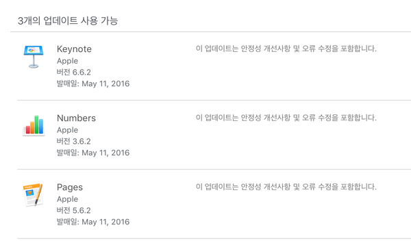 Mac과 iOS 버전 Pages, Numbers, Keynote 업데이트
