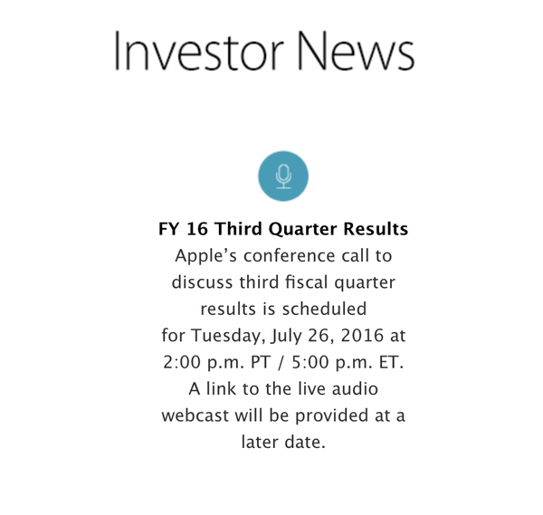 Apple 7월 27일 3분기 실적 발표 예정