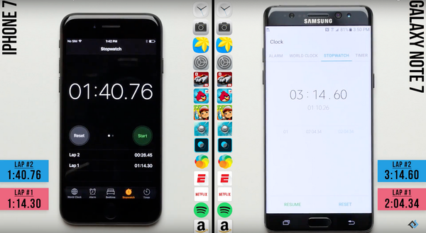 iPhone 7 vs. Galaxy Note 7 스피드 테스트