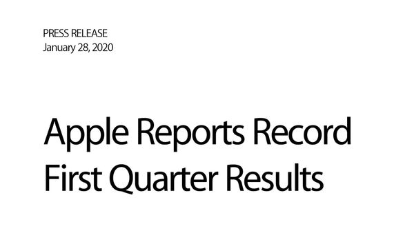 Apple, 2020년 1/4분기 실적 결과 발표