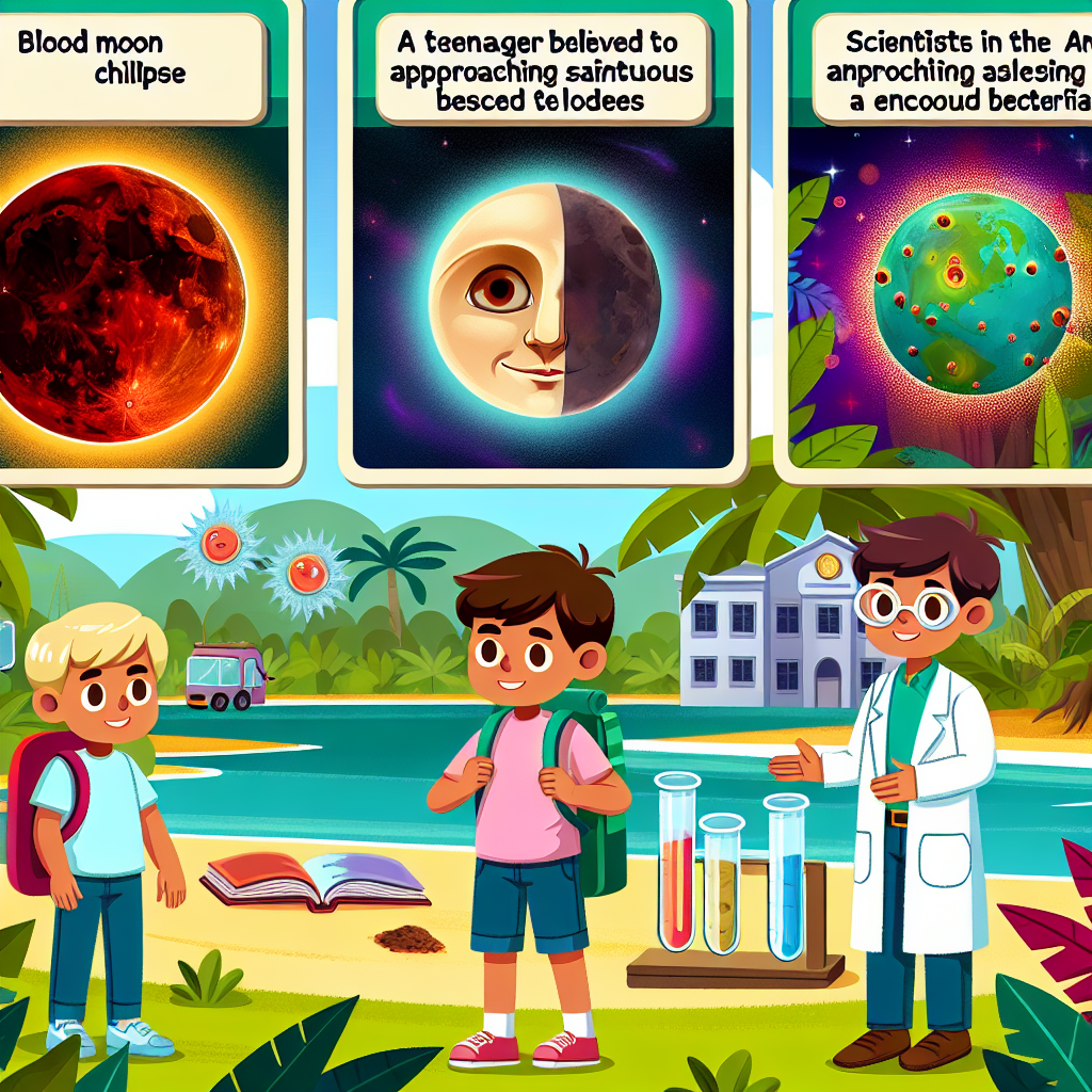 KidsNewsFlash Daily News: Blood Moon Eclipse Approaches as Teen Moves Toward Sainthood and Amazon Reveals New Bacteria