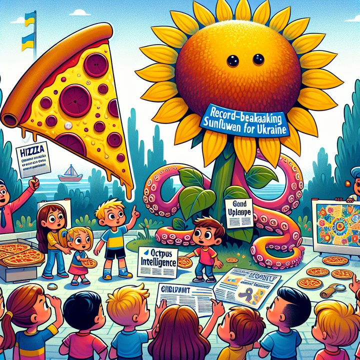 KidsNewsFlash Daily News: Record-Breaking Pizza Party, Giant Sunflower for Ukraine, and Octopus Intelligence Make Headlines