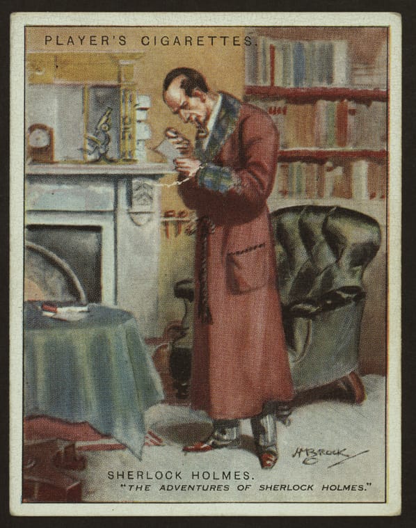 A Player's cigarette card showing an illustration from "The Adventures of Sherlock Holmes". Image: George Arents Collection, The New York Public Library. "Sherlock Holmes."&nbsp;The New York Public Library Digital Collections, 1850 - 1959