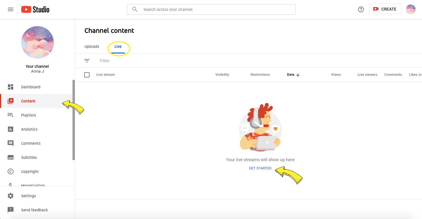 Enabling live streaming on Youtube