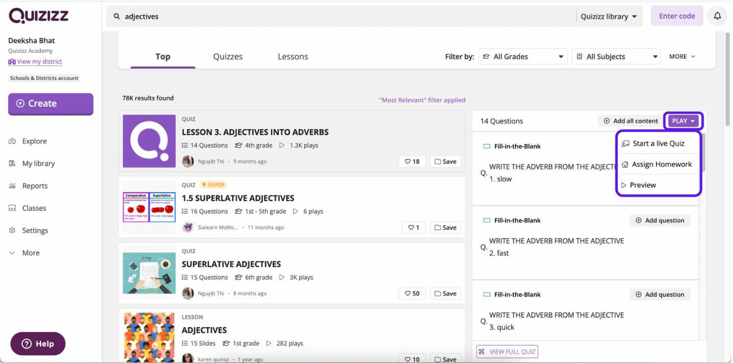 Qiuzziz for Education
