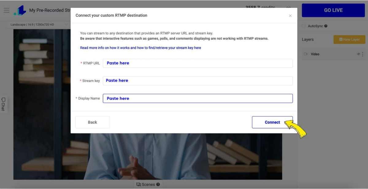 Paste Steam URL and Stream Key