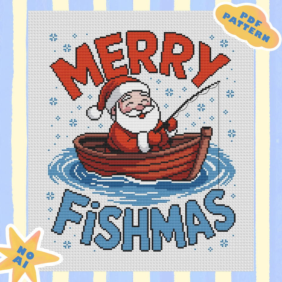 Fishing Santa Cross Stitch Pattern