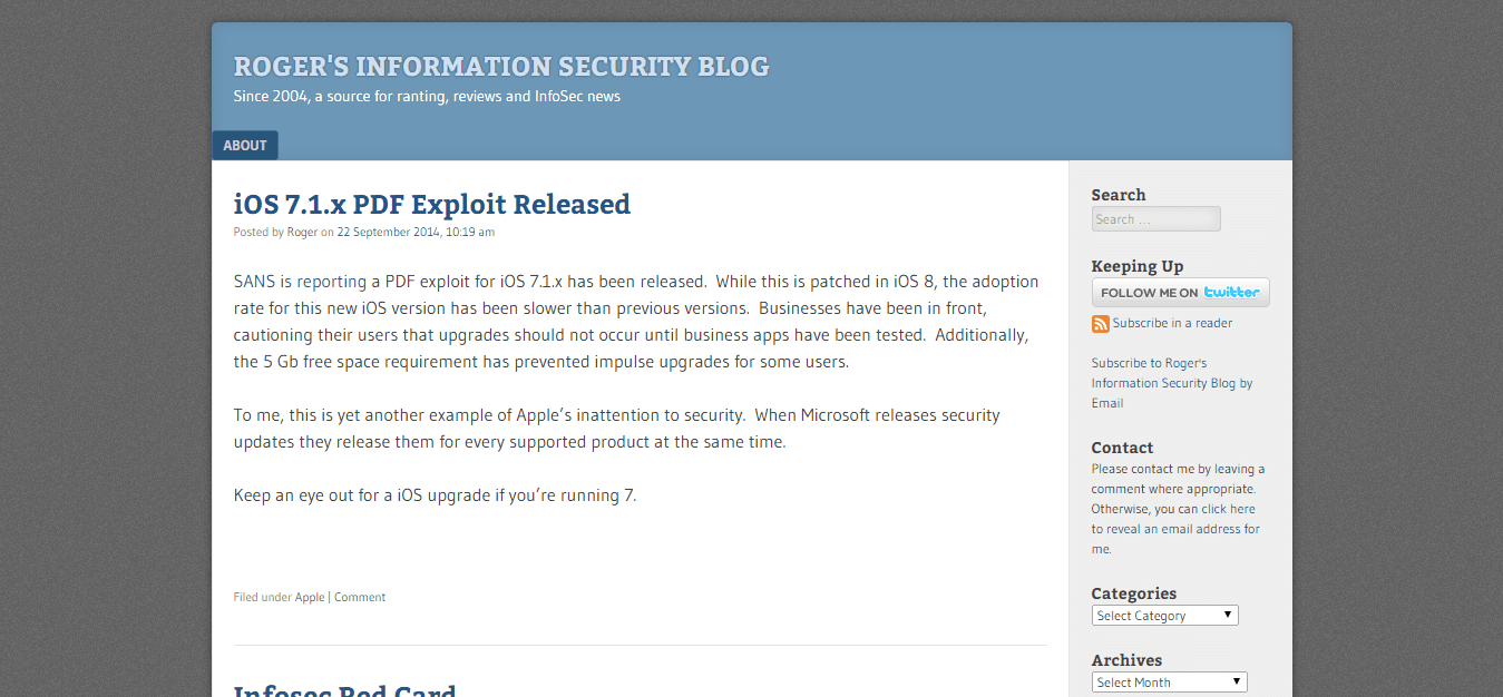 Blog Seguridad Roger’s Information Security Blog