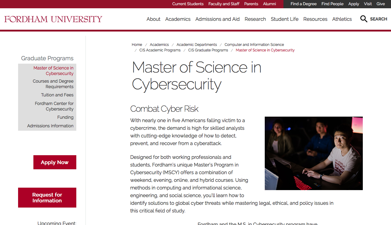 Master en Ciberseguridad Fordham University