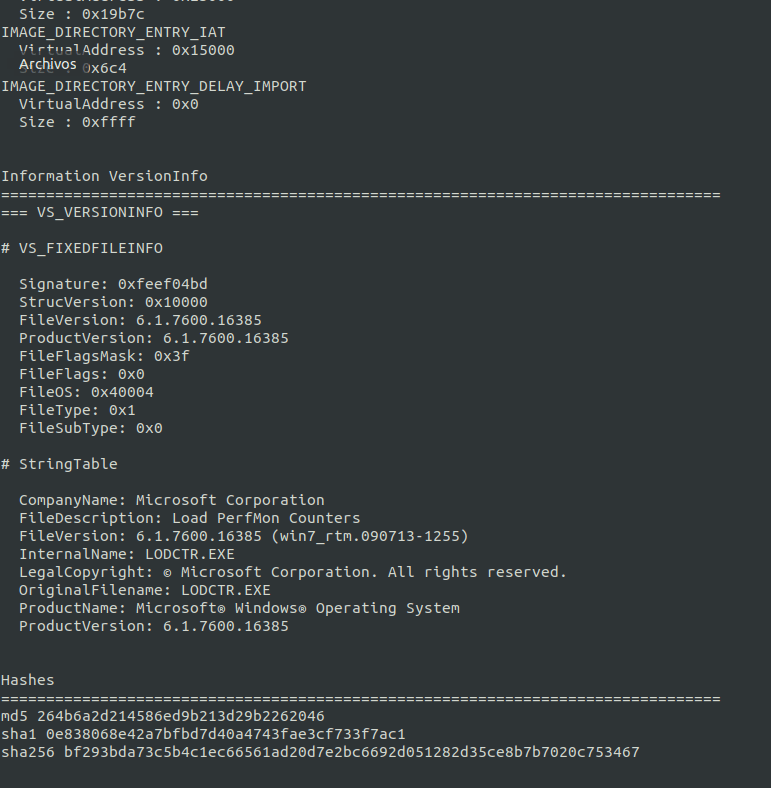 Version Info Script Analisis de Malware