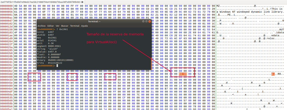Tamaño de memoria VirtualAlloc()
