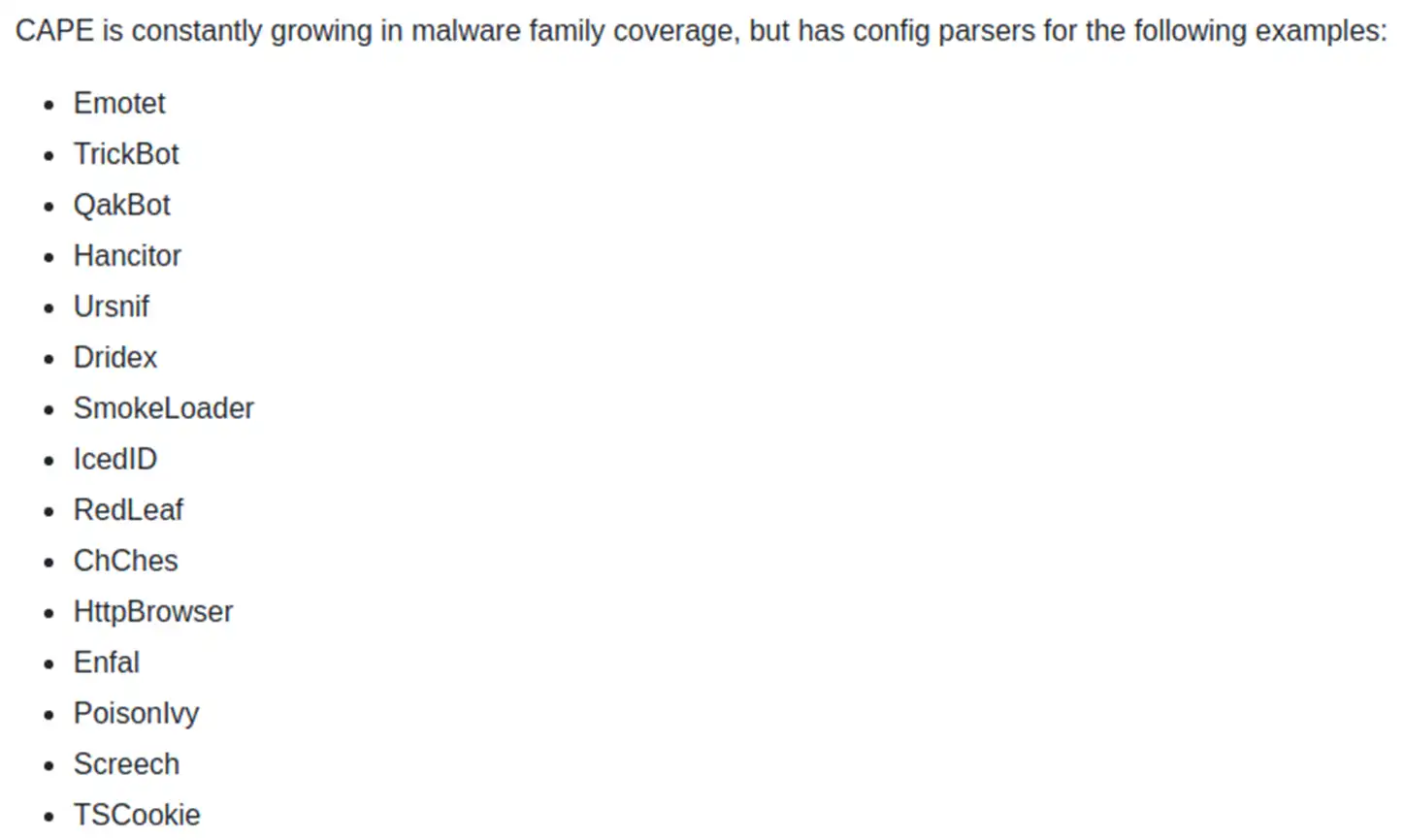 CAPE Familias de malware