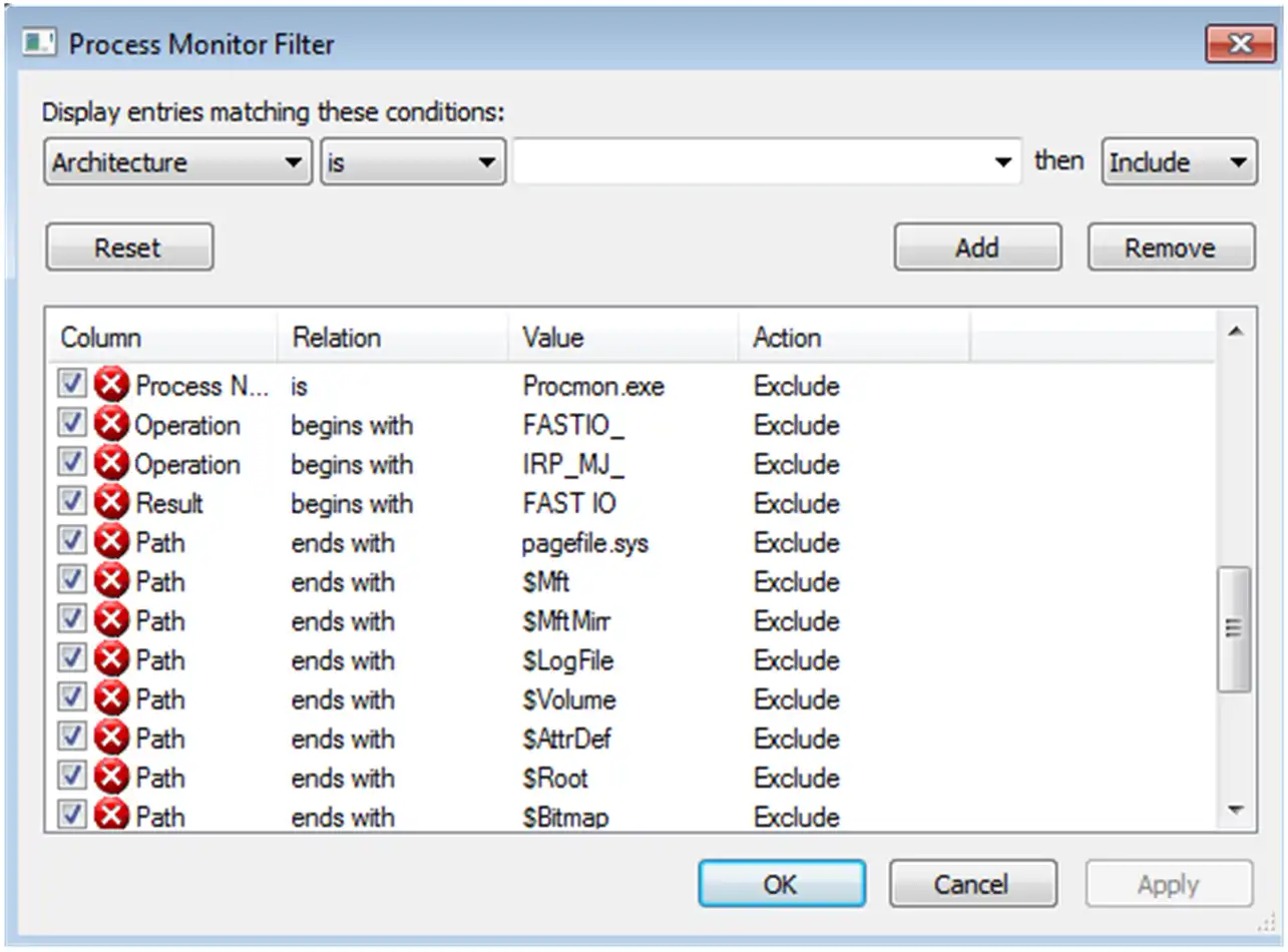 Filtros de Process Monitor