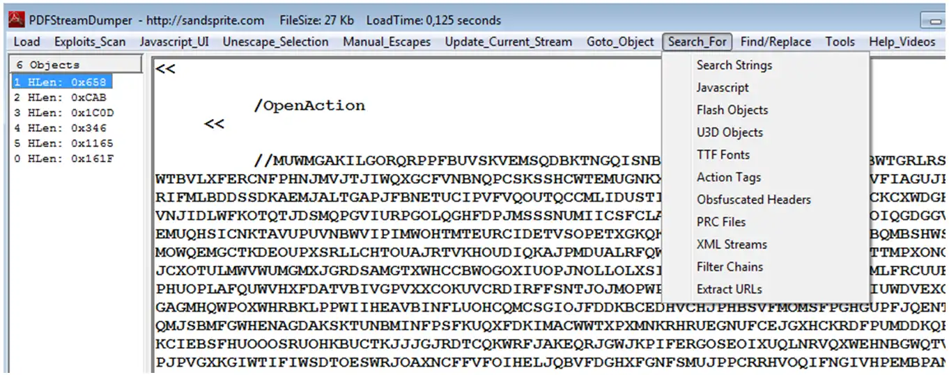 PDFStreamDumper Search Malware