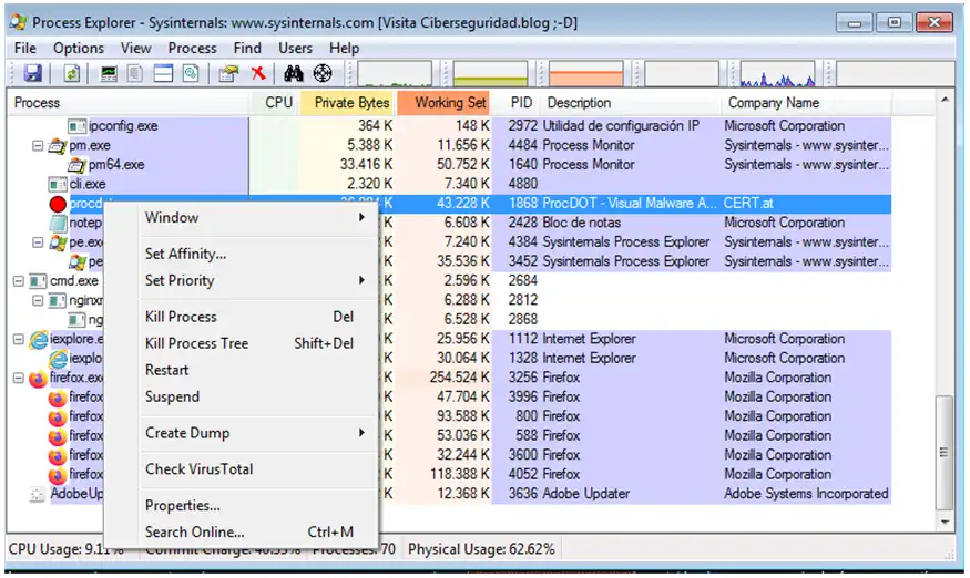 Salidas Process Explorer