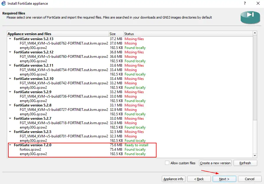 Fortigate 7.2.0 GNS3