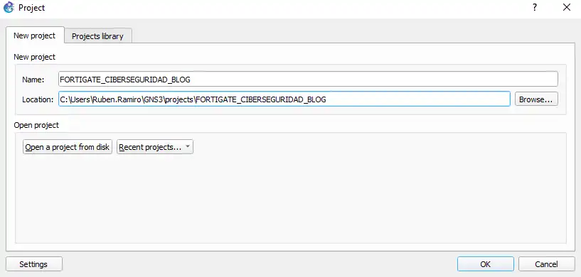 Nuevo proyecto de Fortigate en GNS3