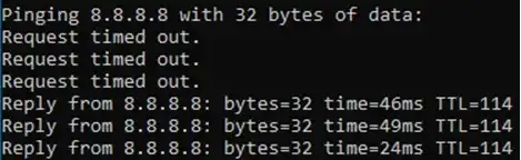 Ping a Google desde el equipo conectado a Fortigate