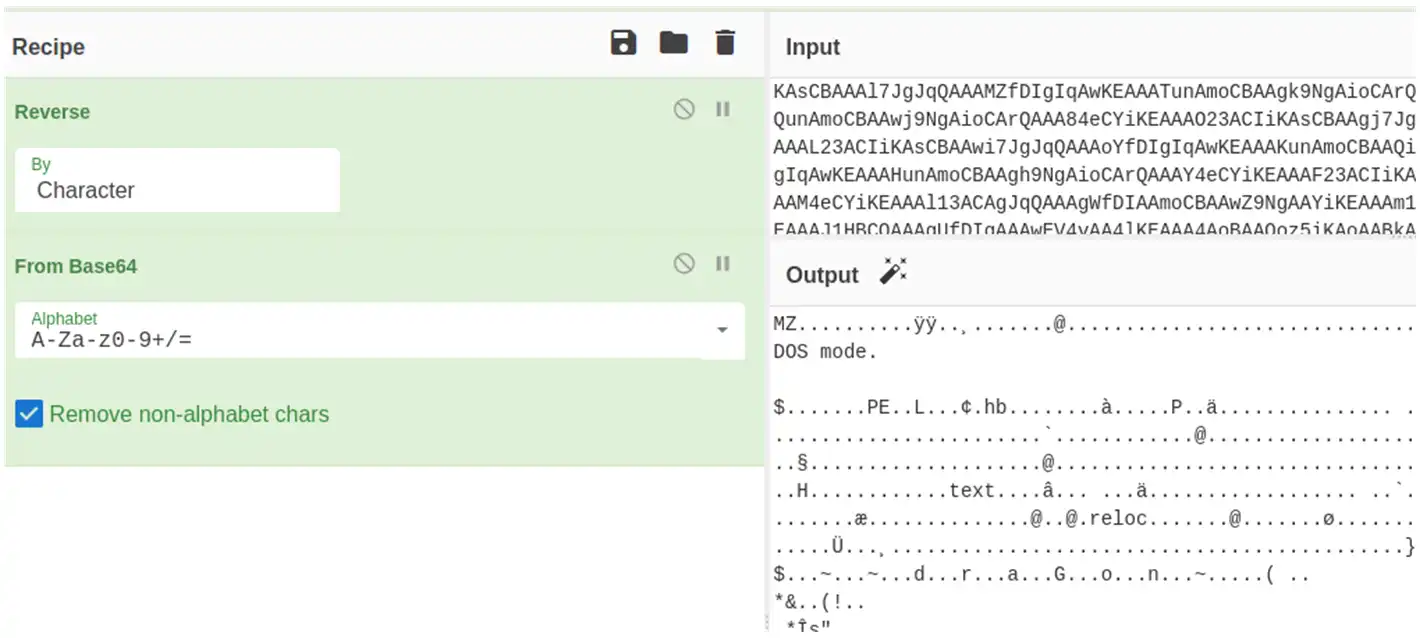 Reverse Base64 CyberChecf archivo PE