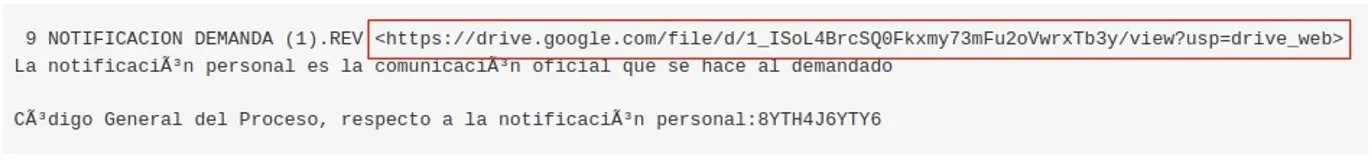 Enlace de descarga del malware en el mail