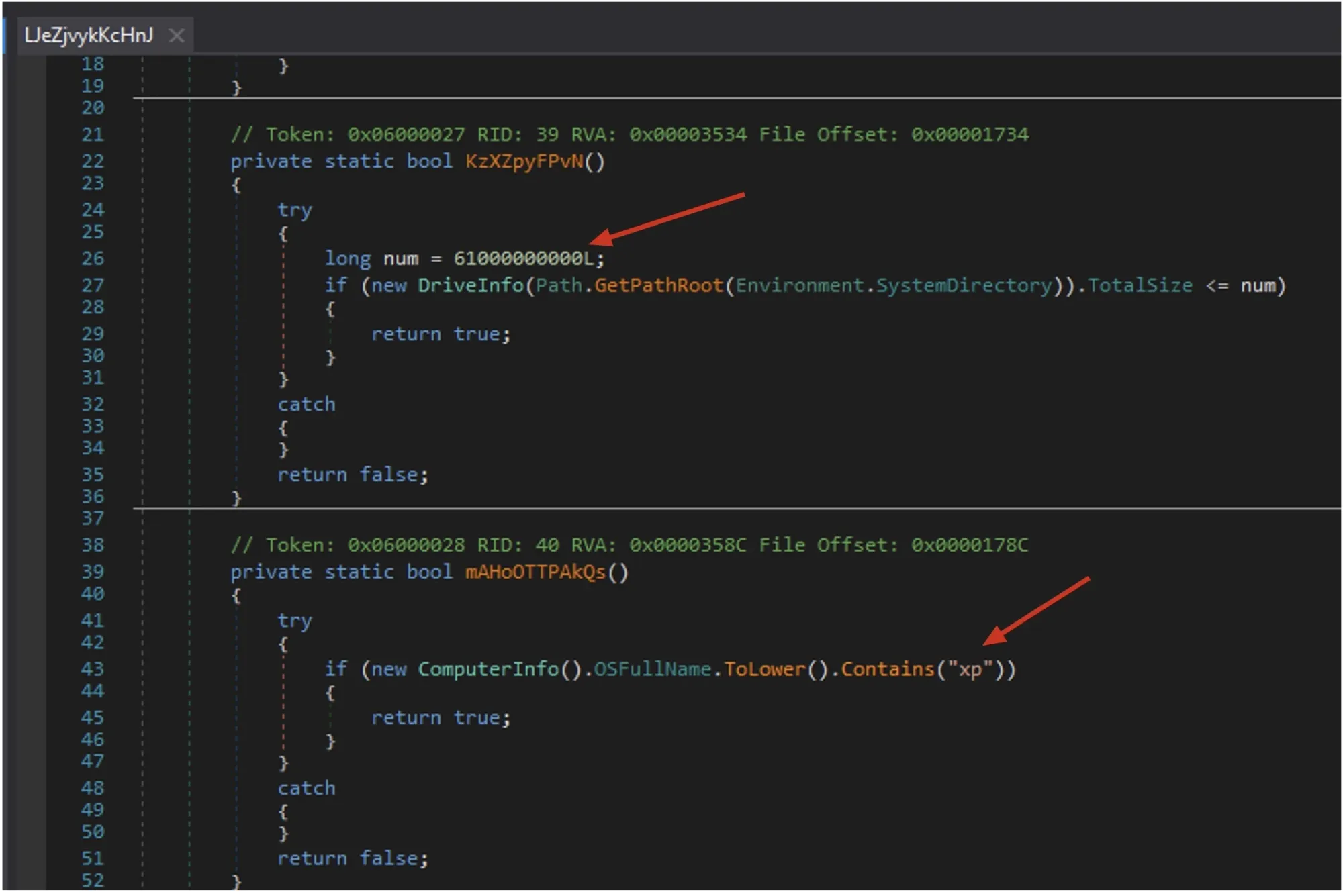 Malware XP , busqueda del SSOO y tamaño de disco