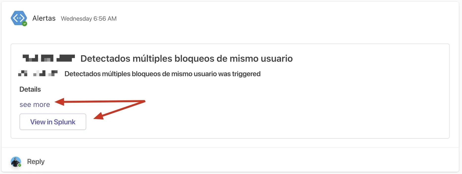 Alerta de Splunk en Teams sin modificar