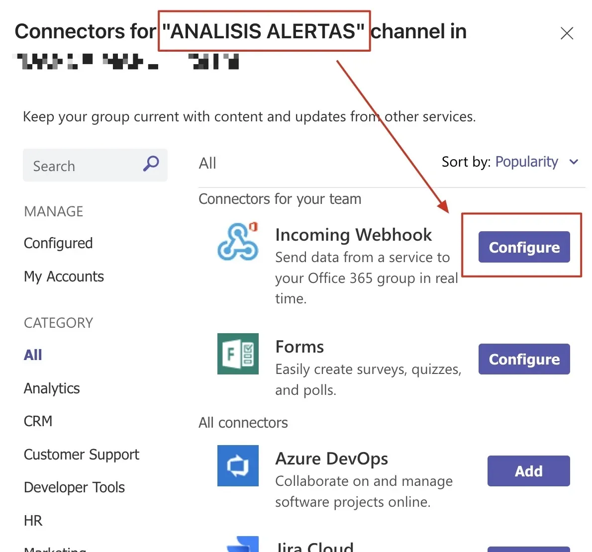 Configurar Webhook en Microsoft Teams