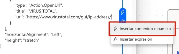 Insertar contenido dinámico de Splink en JSON de Teams