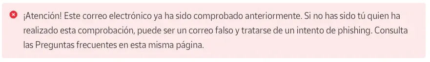 Error comprobación código correos