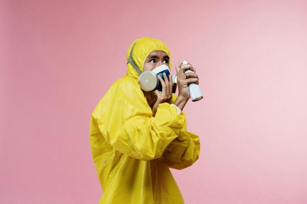 person in yellow protective suit