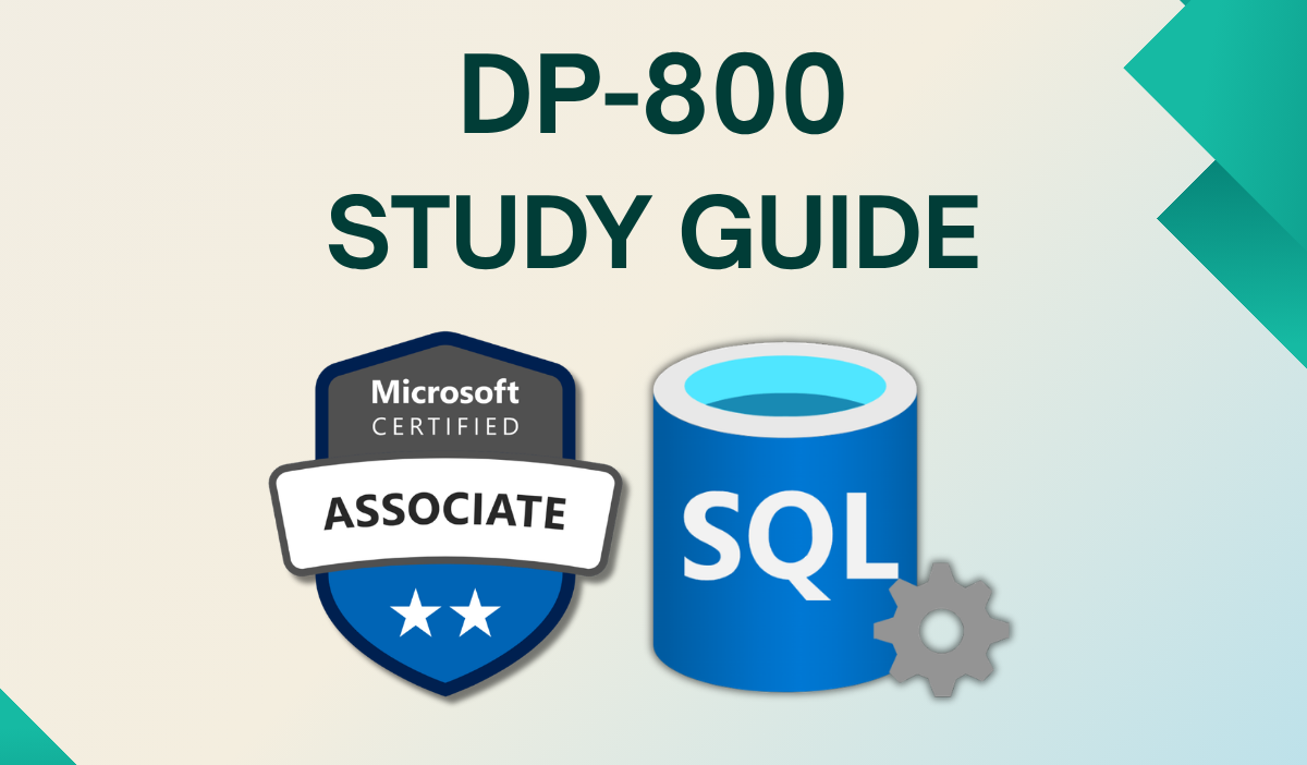 DP-800 Study Guide with Certification badge and SQL icon.